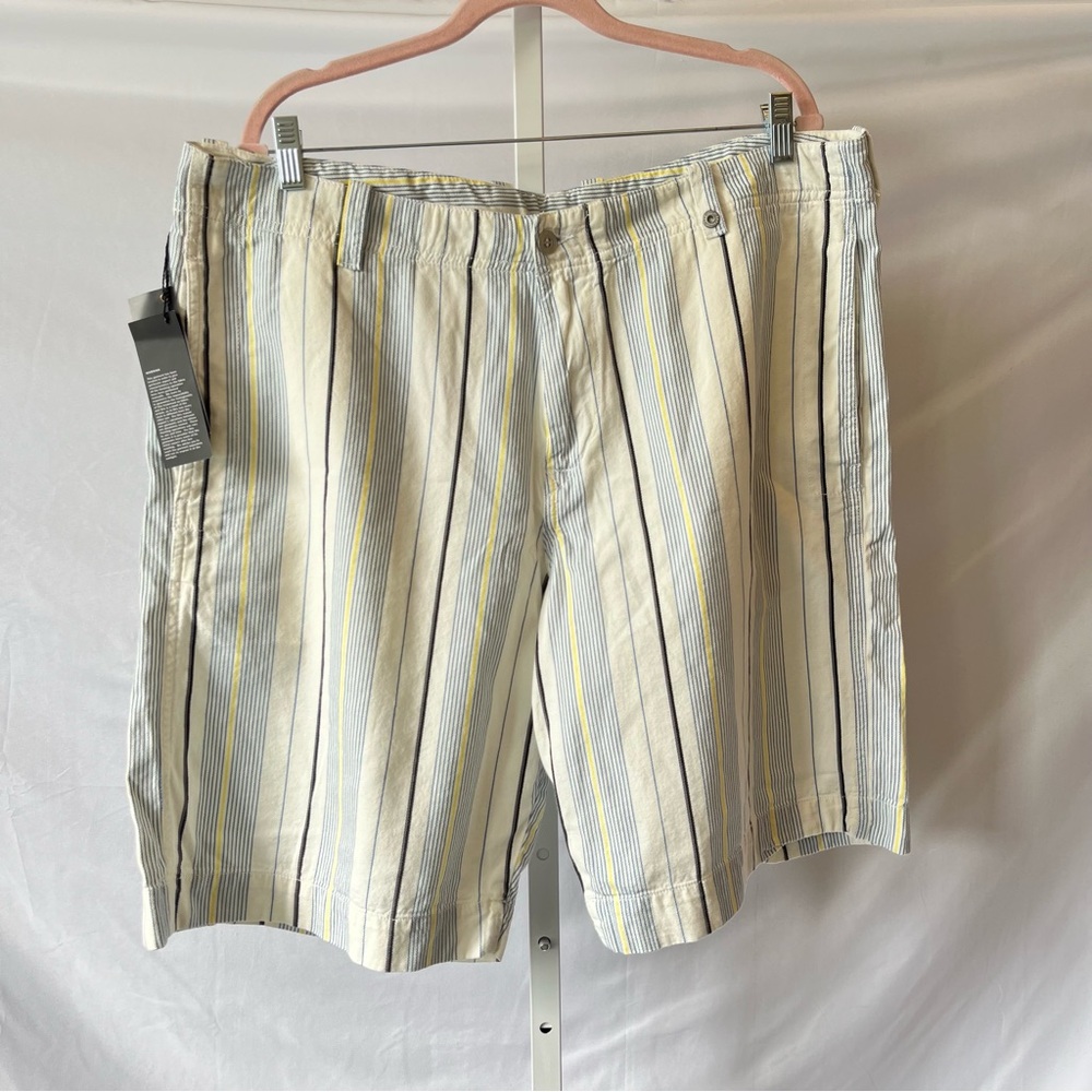 Diesel Men's Flat Front Striped Shorts in Cream, Blue & Yellow